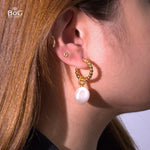 Load image into Gallery viewer, Baroque Pearl &amp; Round Knot Cut Dangling MOP Earrings
