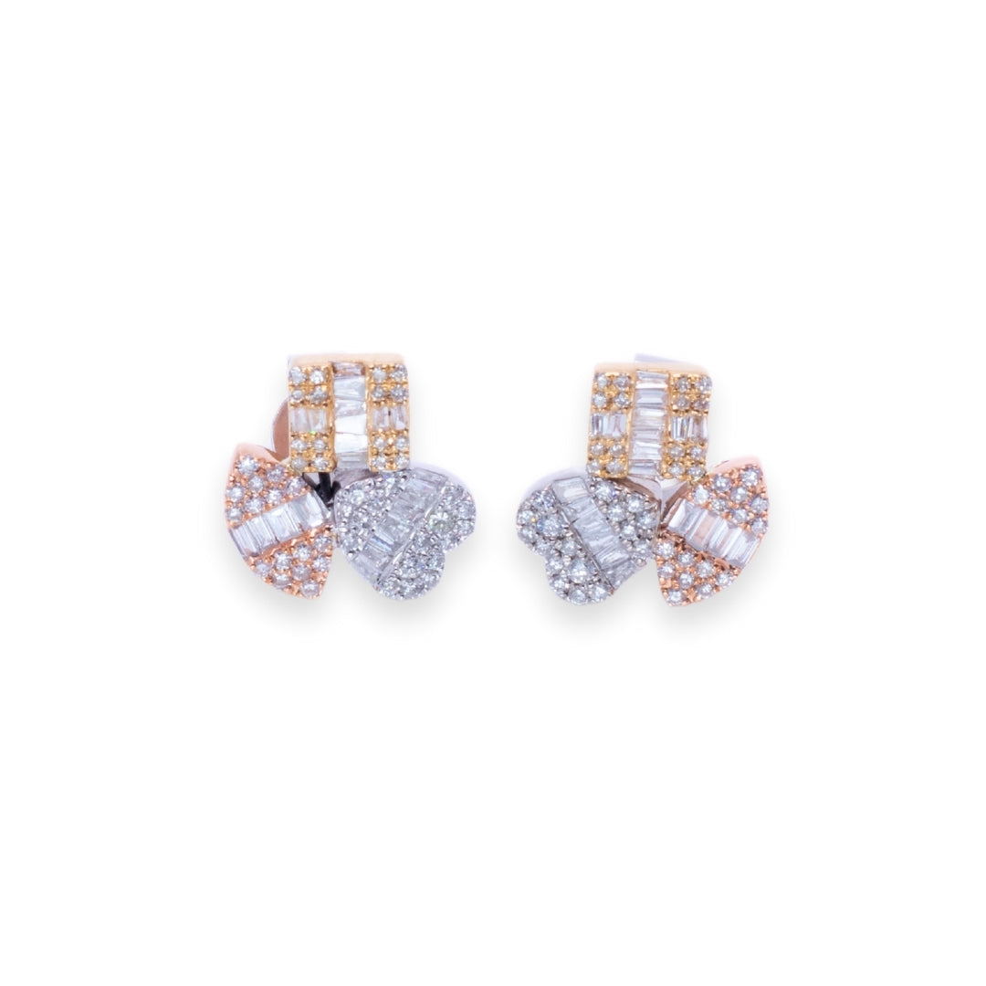 Tricolor Cluster Illusion Round & Baguette 0.58ct Diamond Earrings