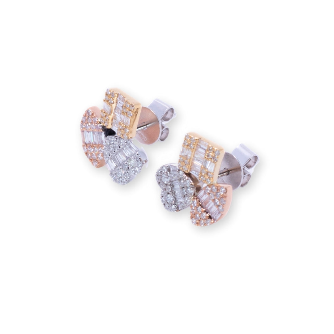 Tricolor Cluster Illusion Round & Baguette 0.58ct Diamond Earrings