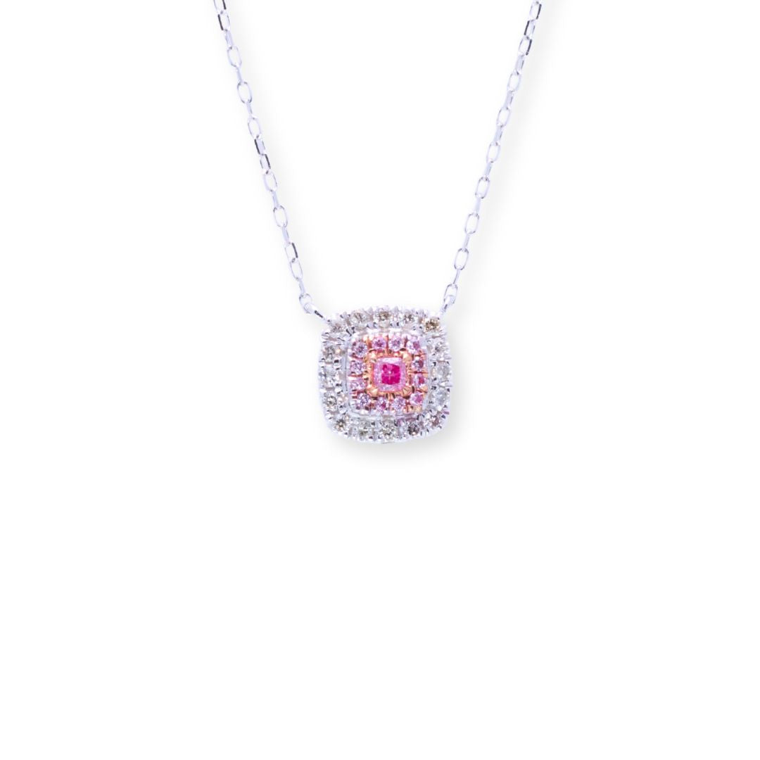 Cushion Round & Cushion 0.25ct Pink Diamond & Diamond Necklace