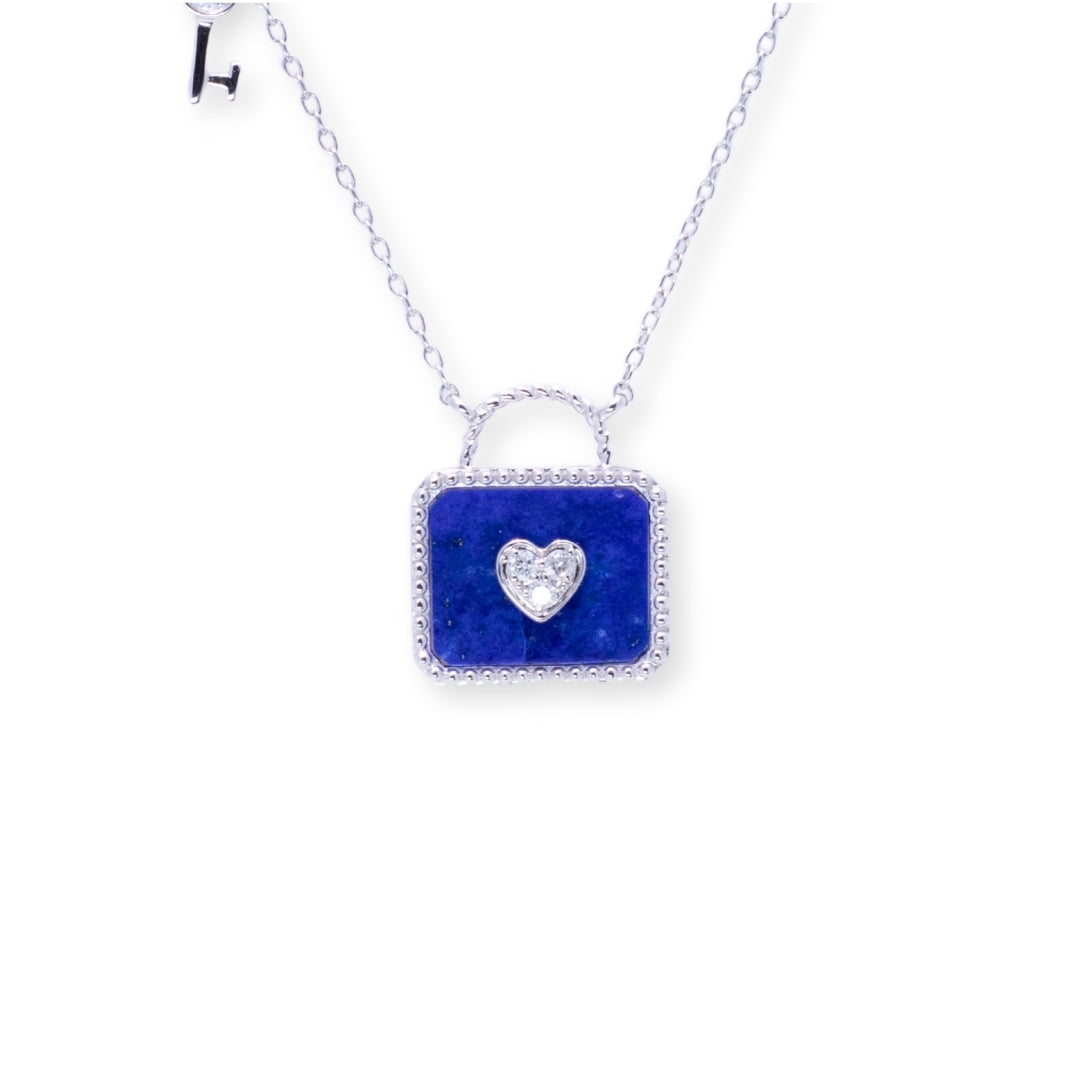 Round Lock Round 2.11ct Diamond & Lapis Necklace