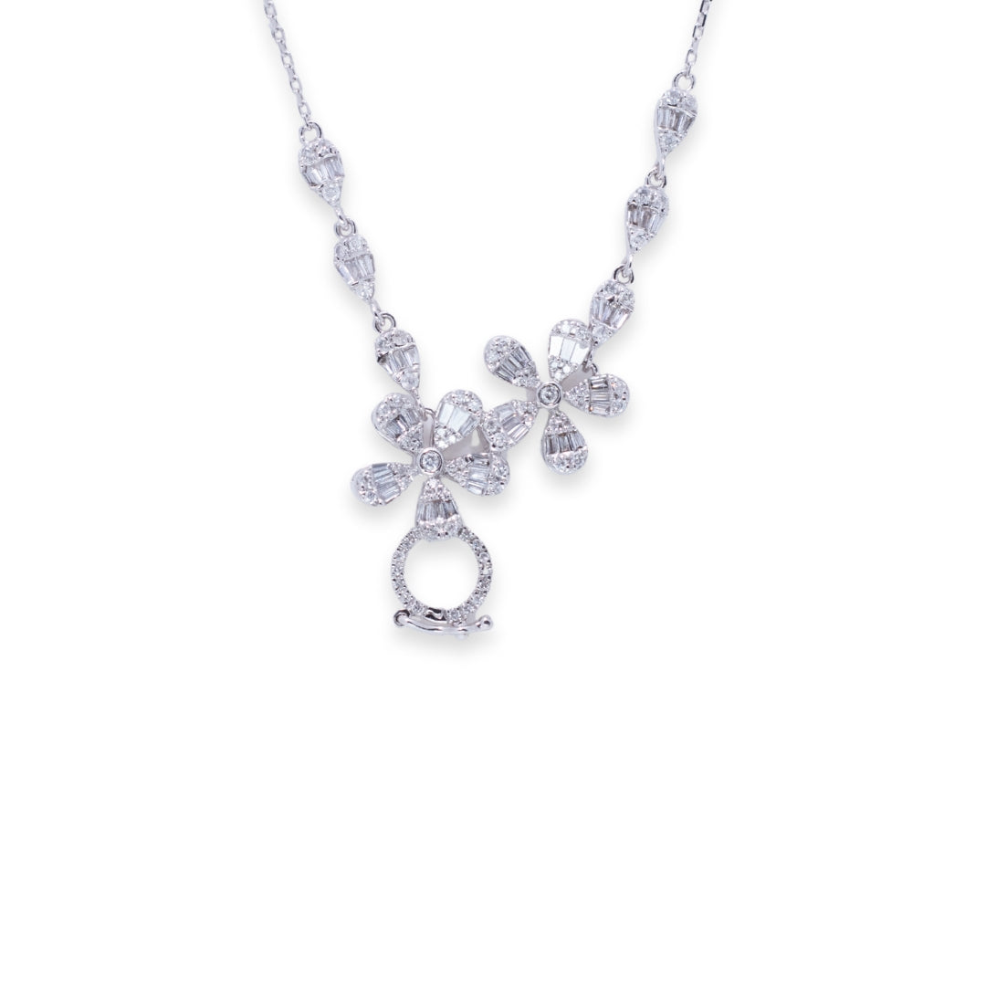 Flower Drop Round & Baguette 0.6ct Diamond Necklace