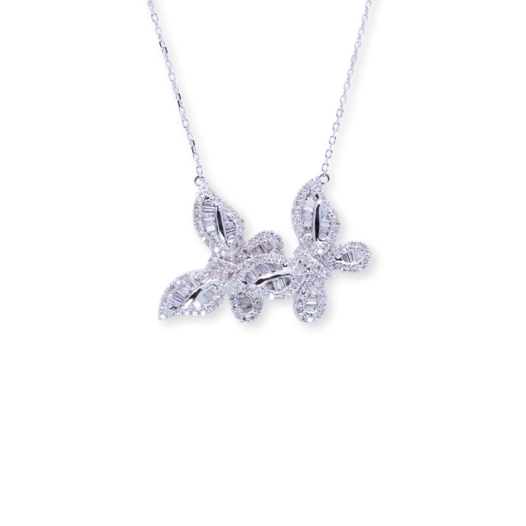 Double Butterfly Baguette & Round 0.76ct Diamond Necklace