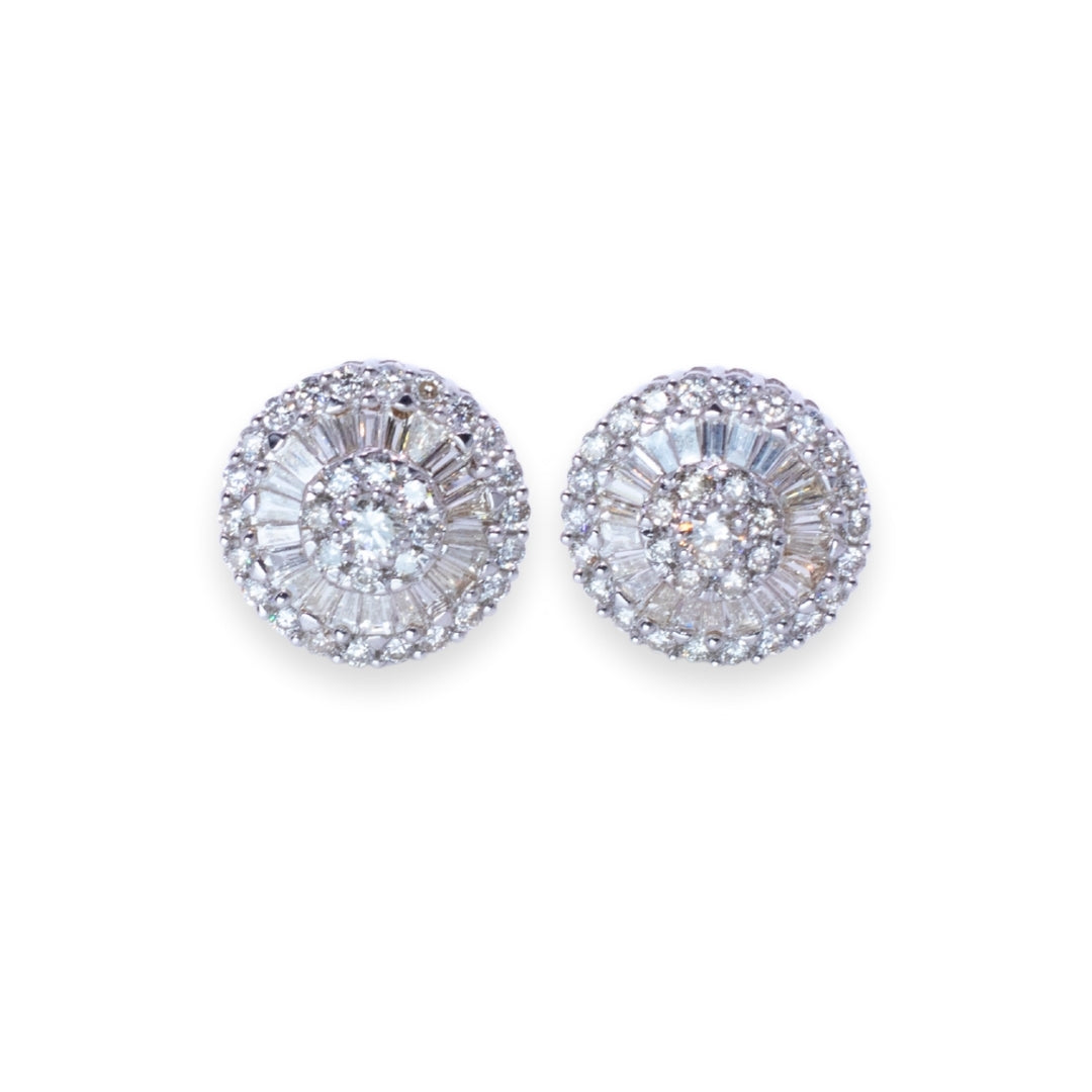 Round Baguette & Round 1ct Diamond Earrings