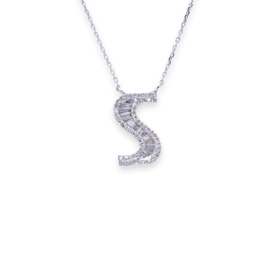 Letter S Round & Baguette 0.35ct Diamond Necklace