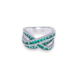 Load image into Gallery viewer, Cross Over Round &amp; Princess 1.3ct Emerald &amp; Diamond Ring
