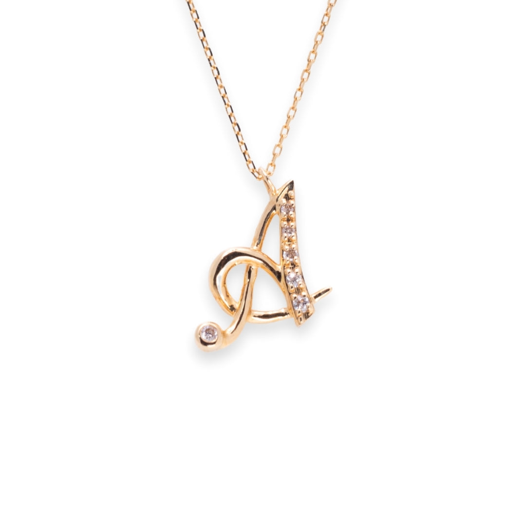 Letter A Round 0.05ct Diamond Necklace