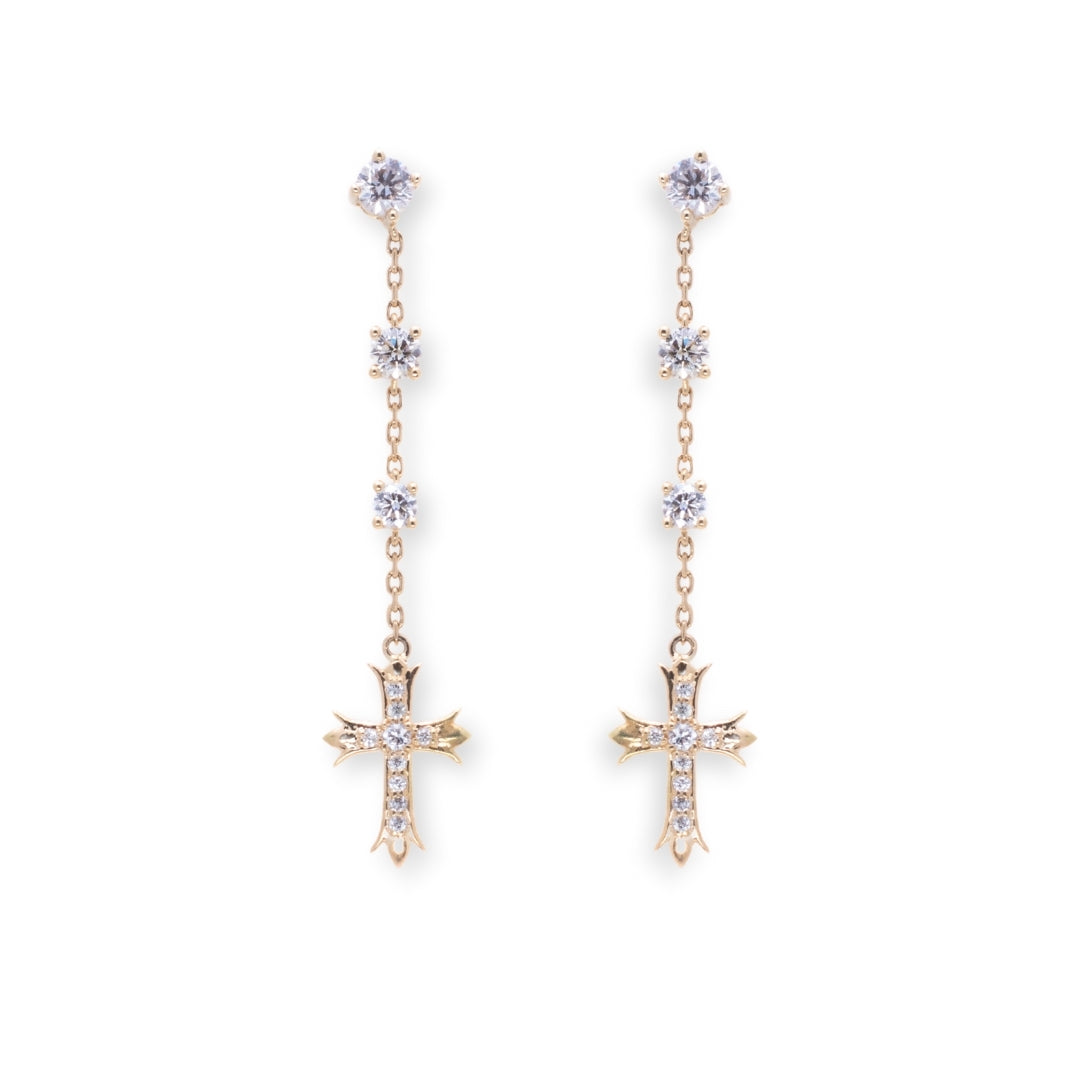 Station Cross Dangling Round 0.6ct Diamond Earrings