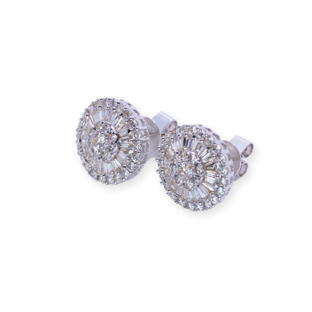 Round Baguette & Round 1ct Diamond Earrings