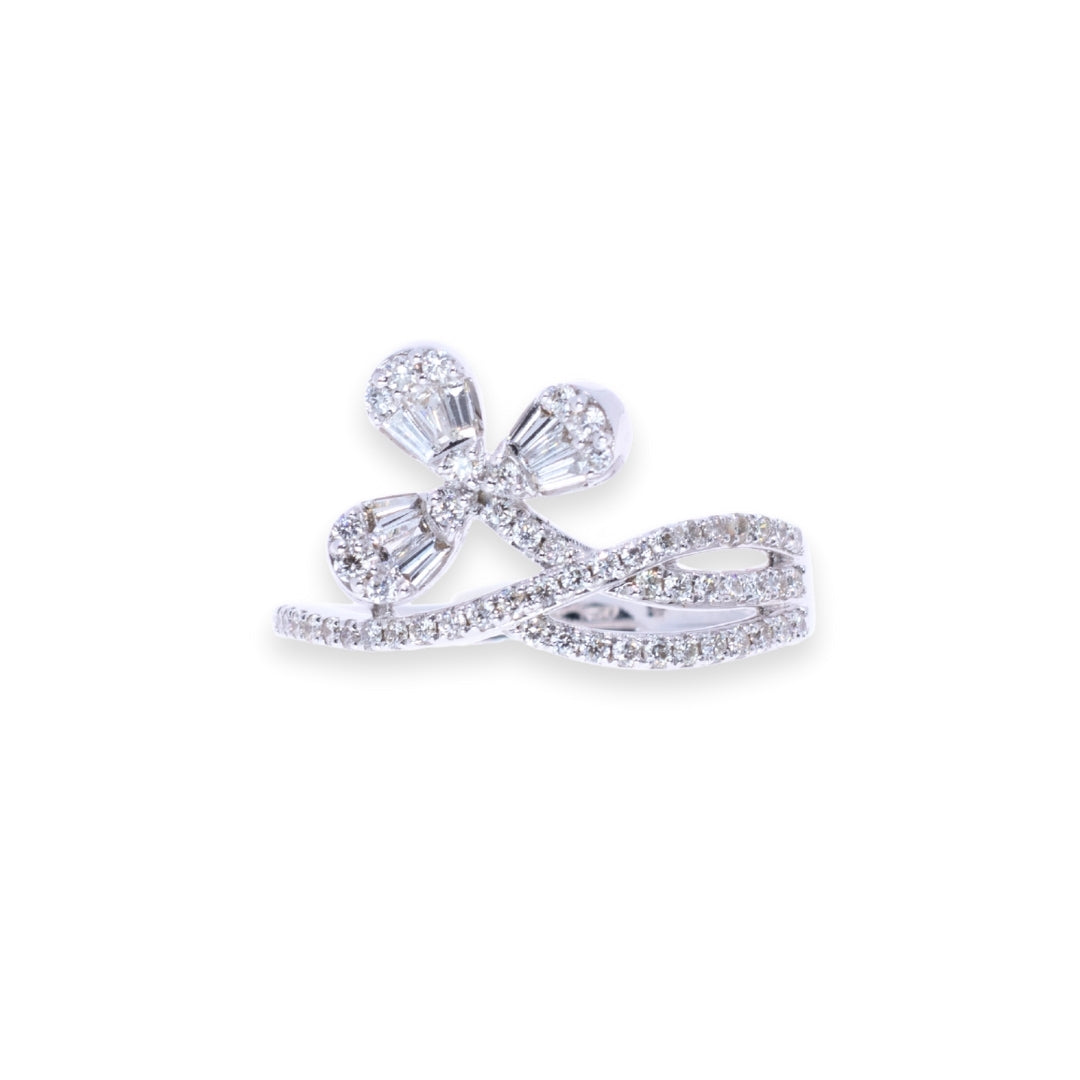 3-Leaf Clover Statement Round & Baguette 0.55ct Diamond Ring