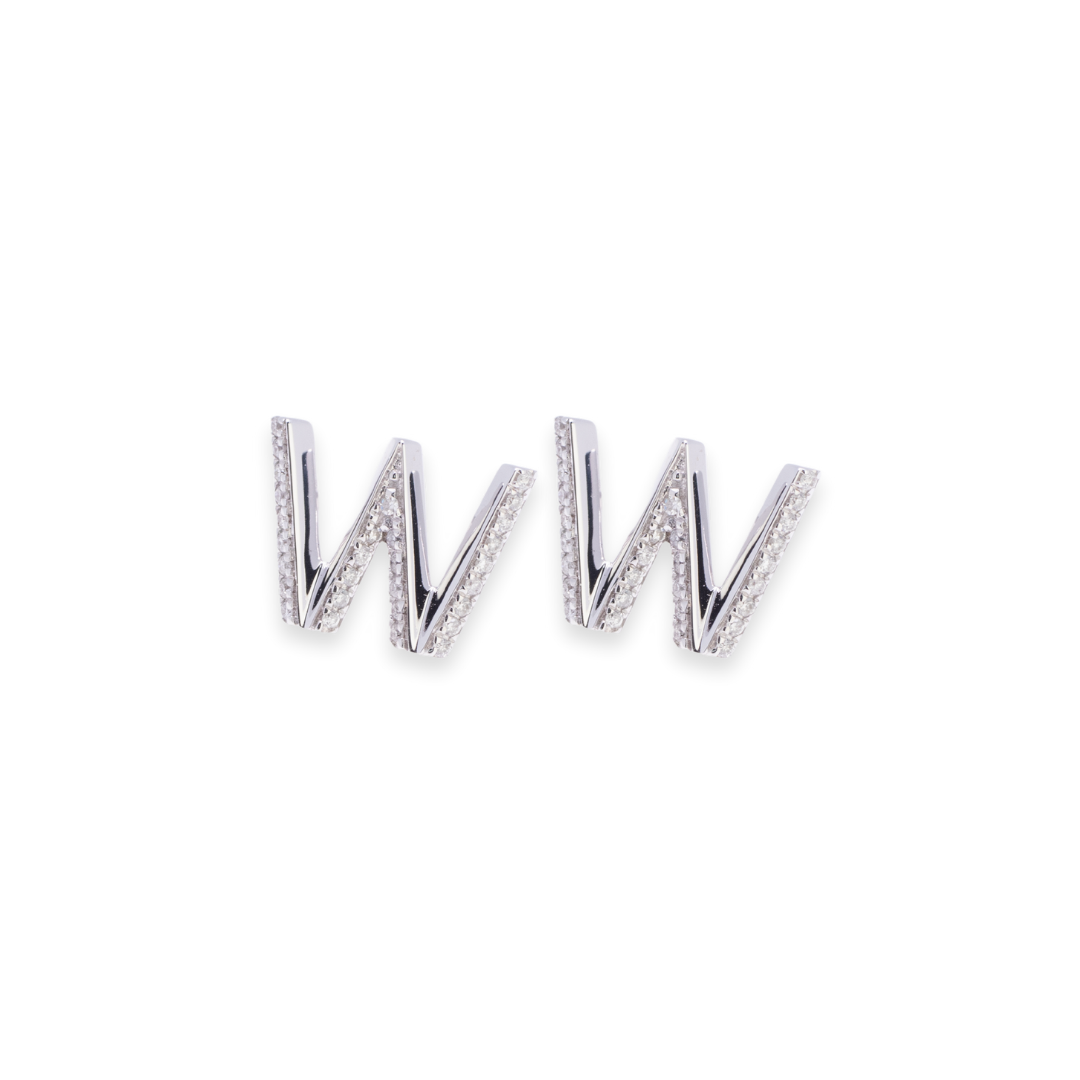 Letter W Stud 0.12ct Diamond Earrings