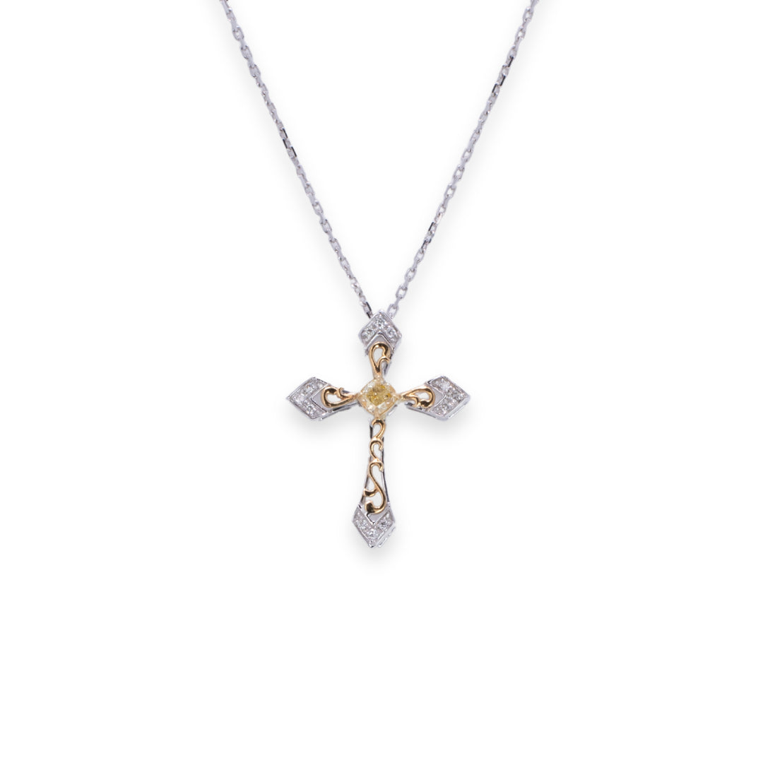 Cross 0.32ct Yellow Diamond & Diamond Necklace