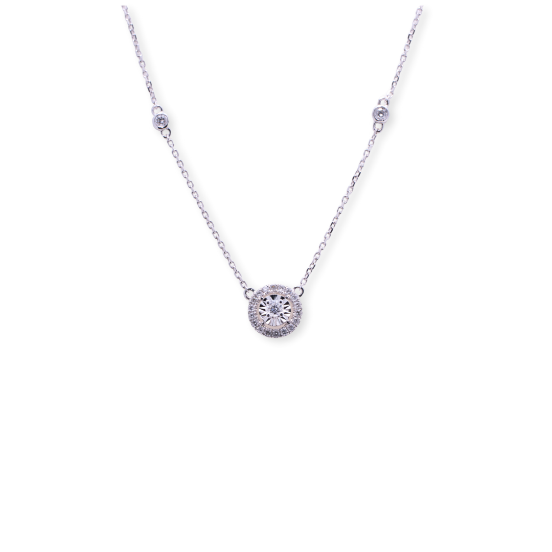 Round Stud Halo Round 0.189ct Diamond Necklace