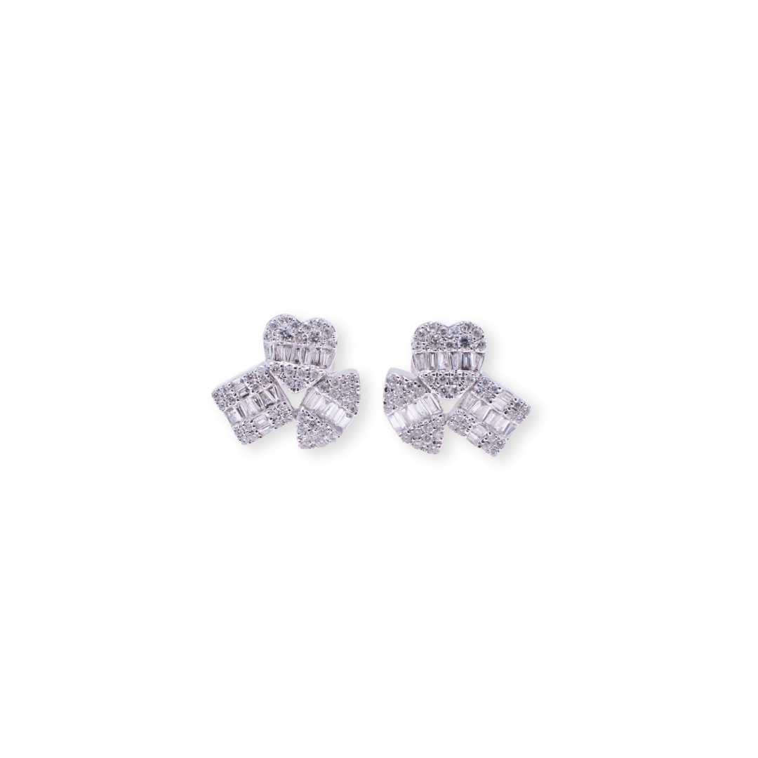 Cluster Illusion Round & Baguette 0.58ct Diamond Earrings