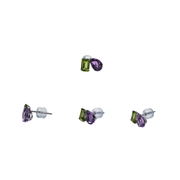 14K White Gold Two Stone Emerald & Pear 1.31ct Amethyst & 1.11ct Peridot Earrings