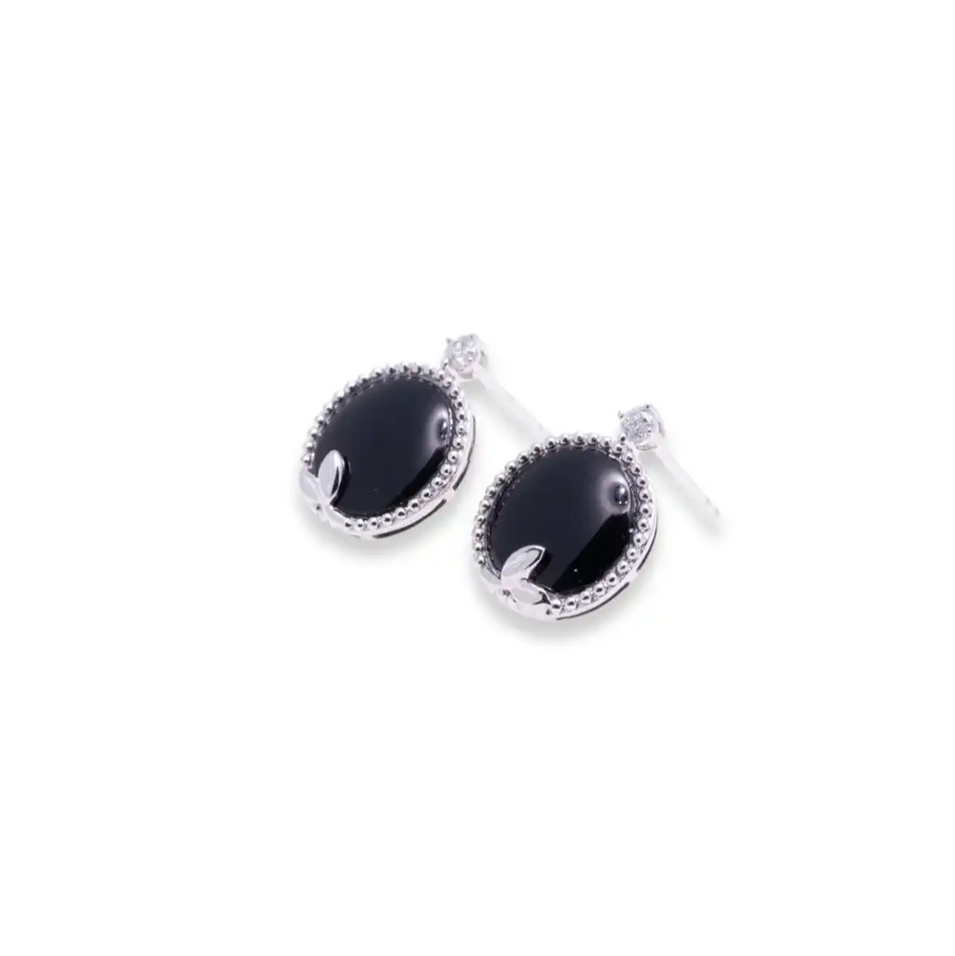 Round & Leaf Round 4.860ct Agate & 0.100ct Diamond Earrings