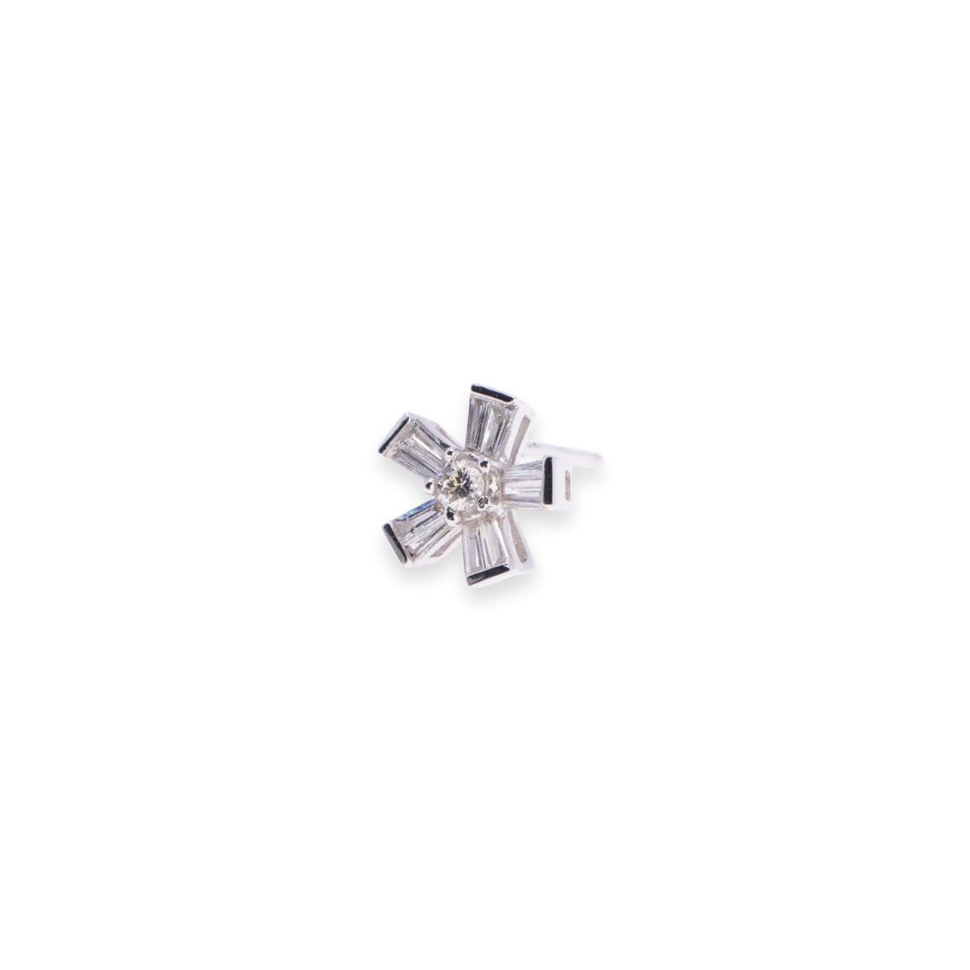 Flower Round & Baguette 0.431ct Diamond Earrings