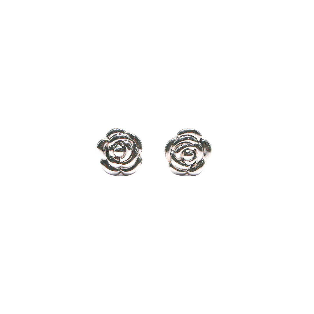 18K White Gold Dainty Rose Earrings