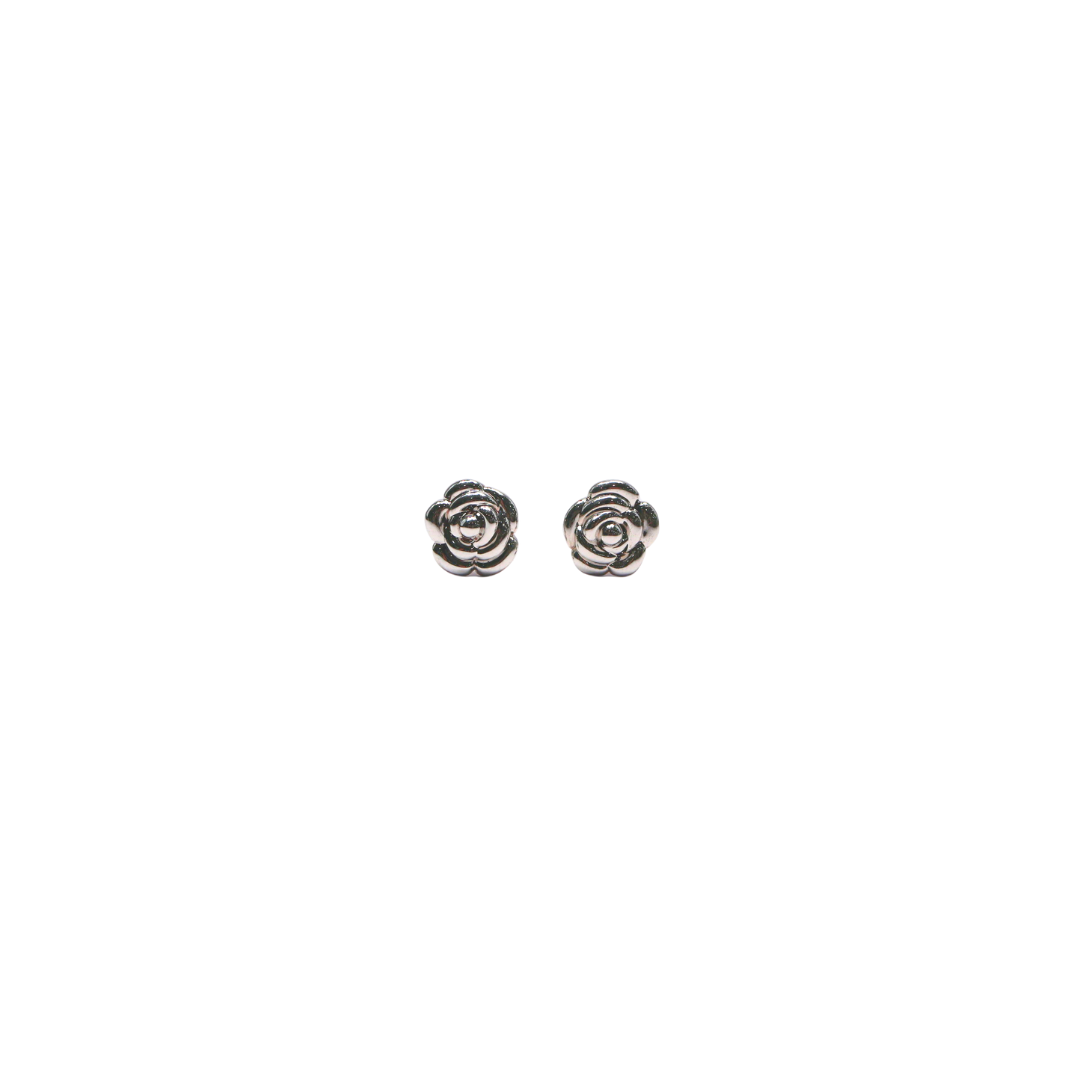 18K White Gold Dainty Rose Earrings