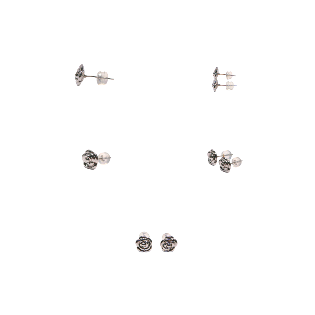 18K White Gold Dainty Rose Earrings