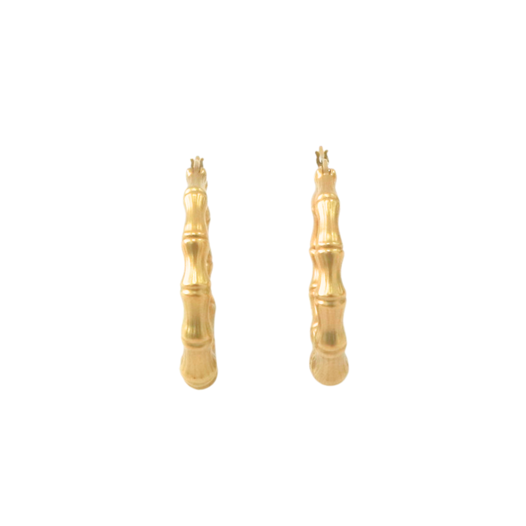 18K Yellow Gold Chunky - Bamboo Hoops Earrings
