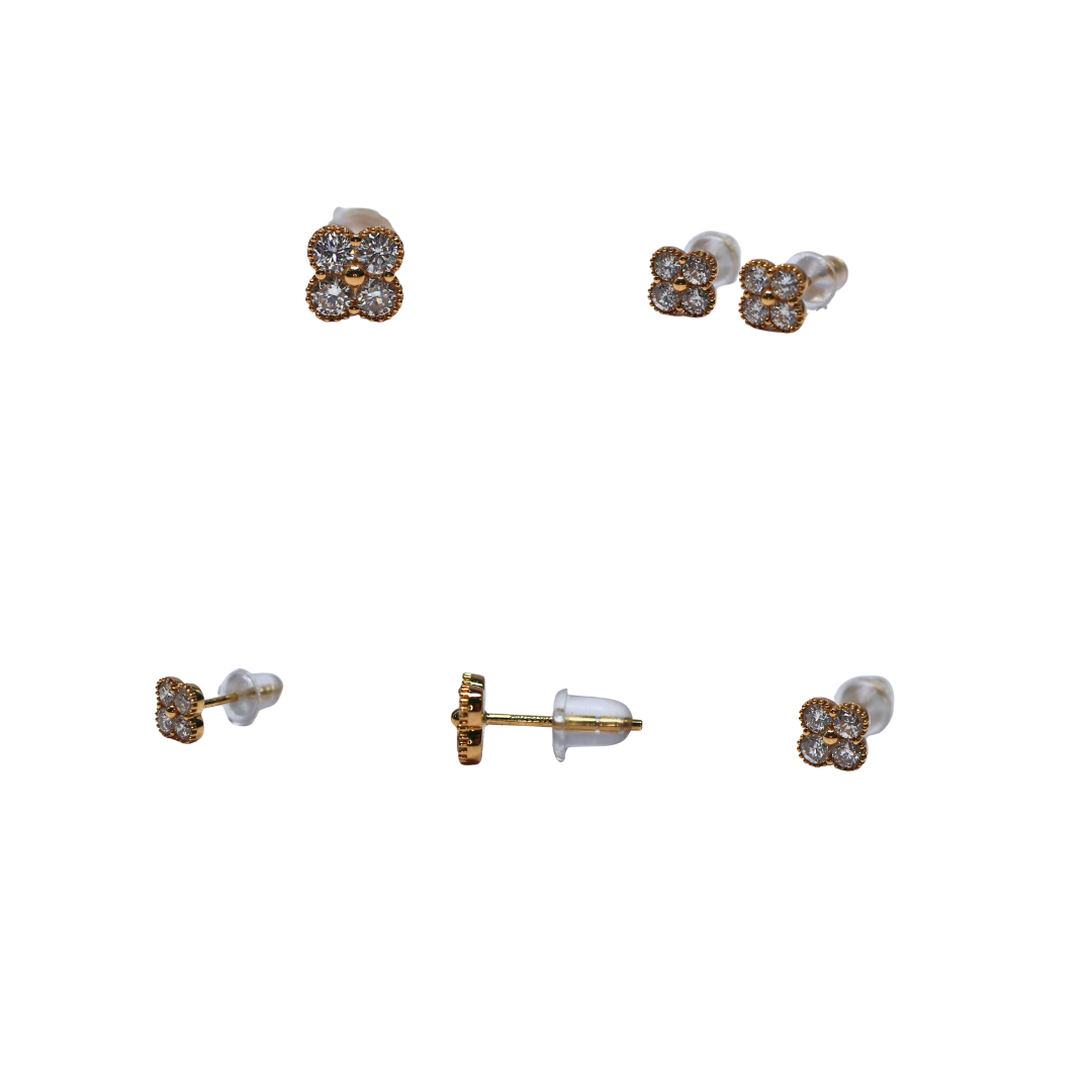 18K Yellow Gold Clover Round 0.4ct Diamond Earrings