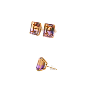 18K Yellow Gold Stud Emerald 12ct Ametrine Earrings