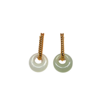 Load image into Gallery viewer, 18K Yellow Gold Twisted Hoops Jade Earrings
