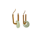 Load image into Gallery viewer, 18K Yellow Gold Twisted Hoops Jade Earrings