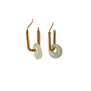 18K Yellow Gold Twisted Hoops Jade Earrings