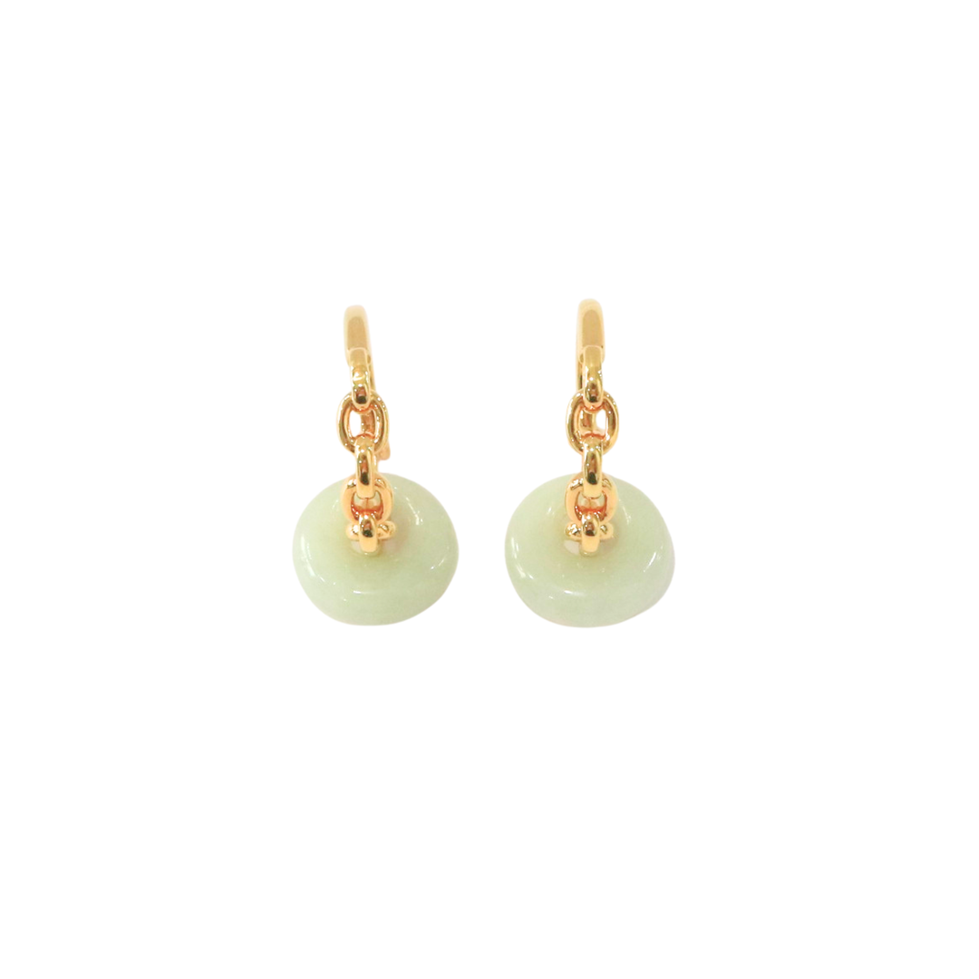 18K Yellow Gold Chain Hoops w/ Jade Earrings