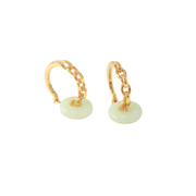 18K Yellow Gold Chain Hoops w/ Jade Earrings