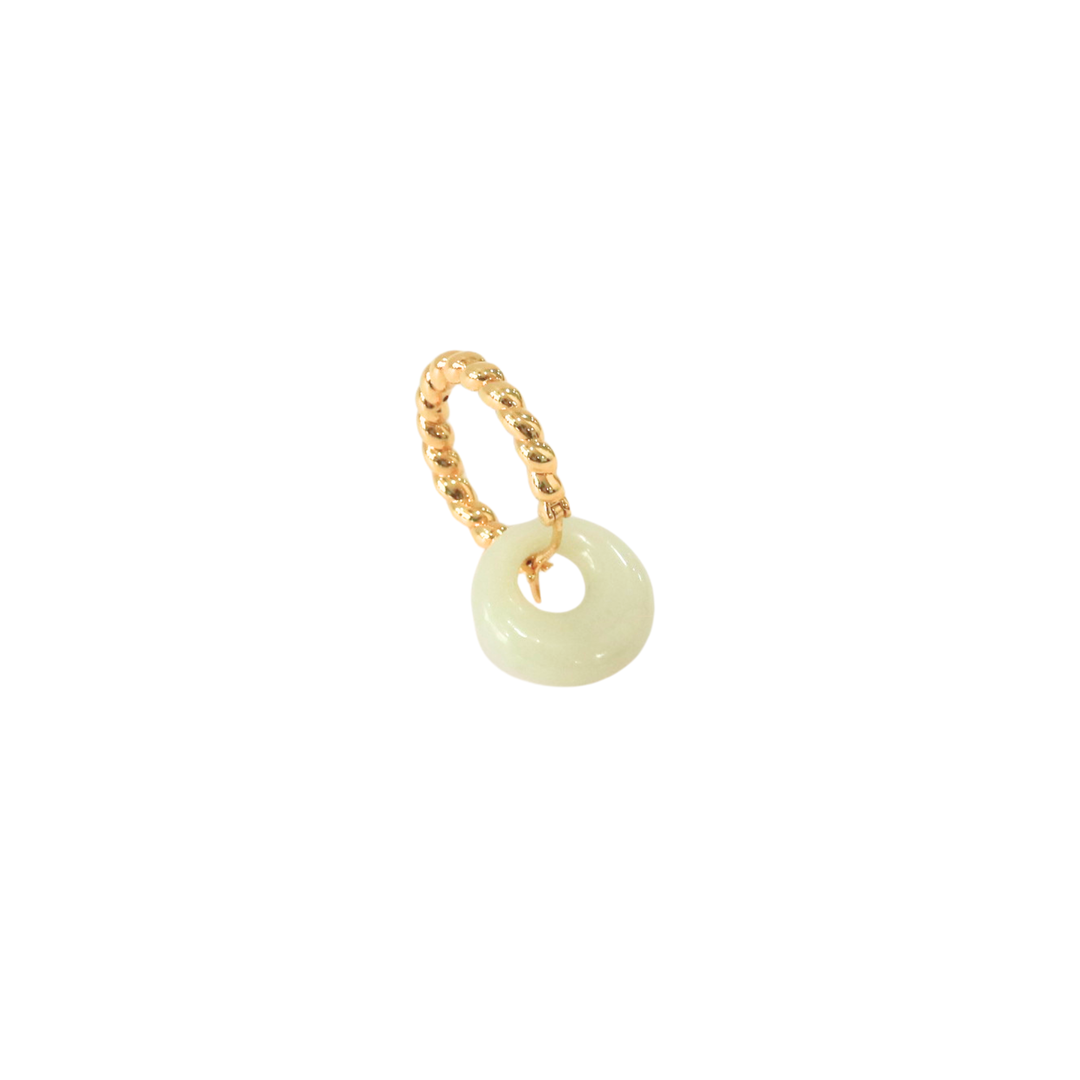 18K Yellow Gold Twisted Round Hoops w/ Jade Earrings