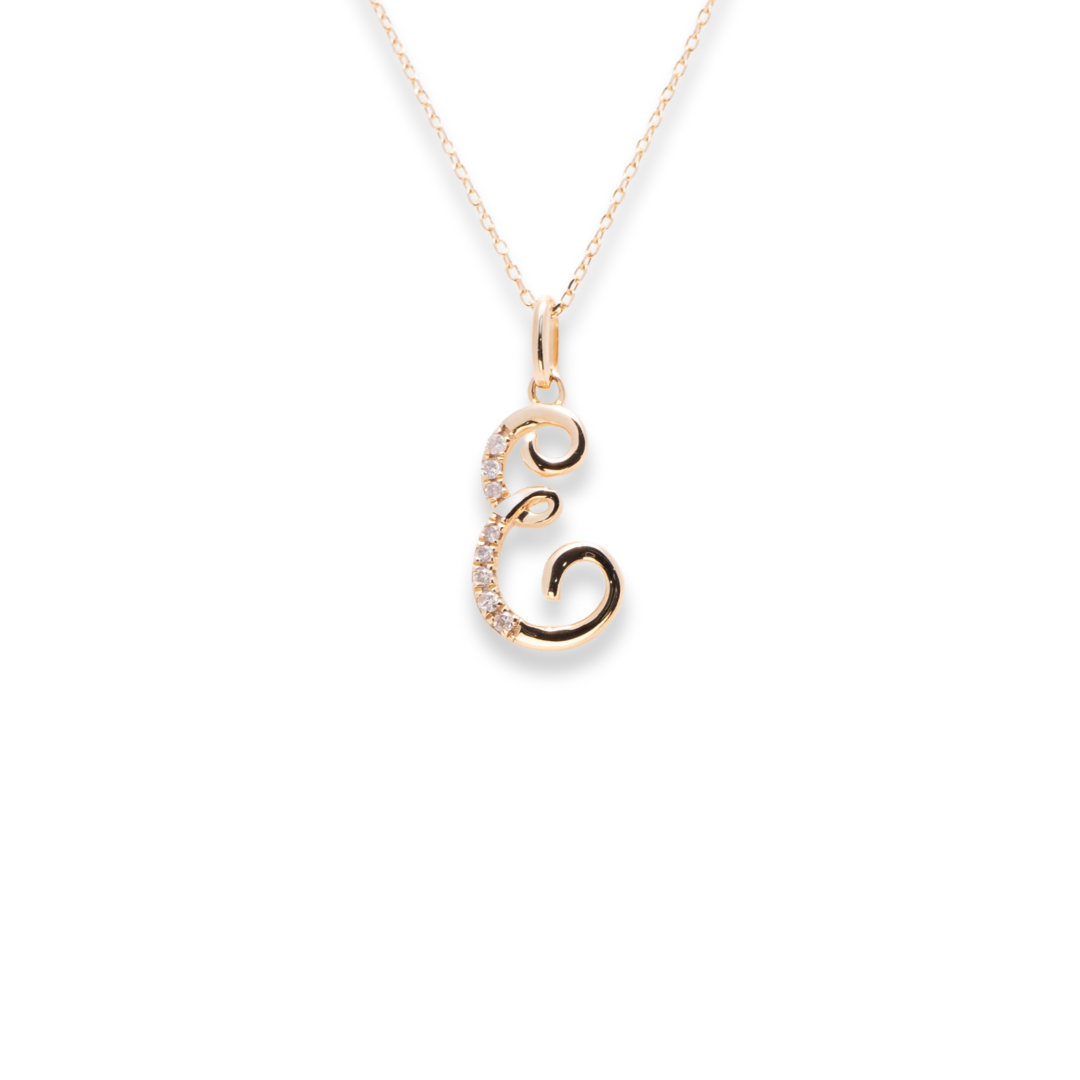 Letter E Round 0.06ct Diamond Necklace