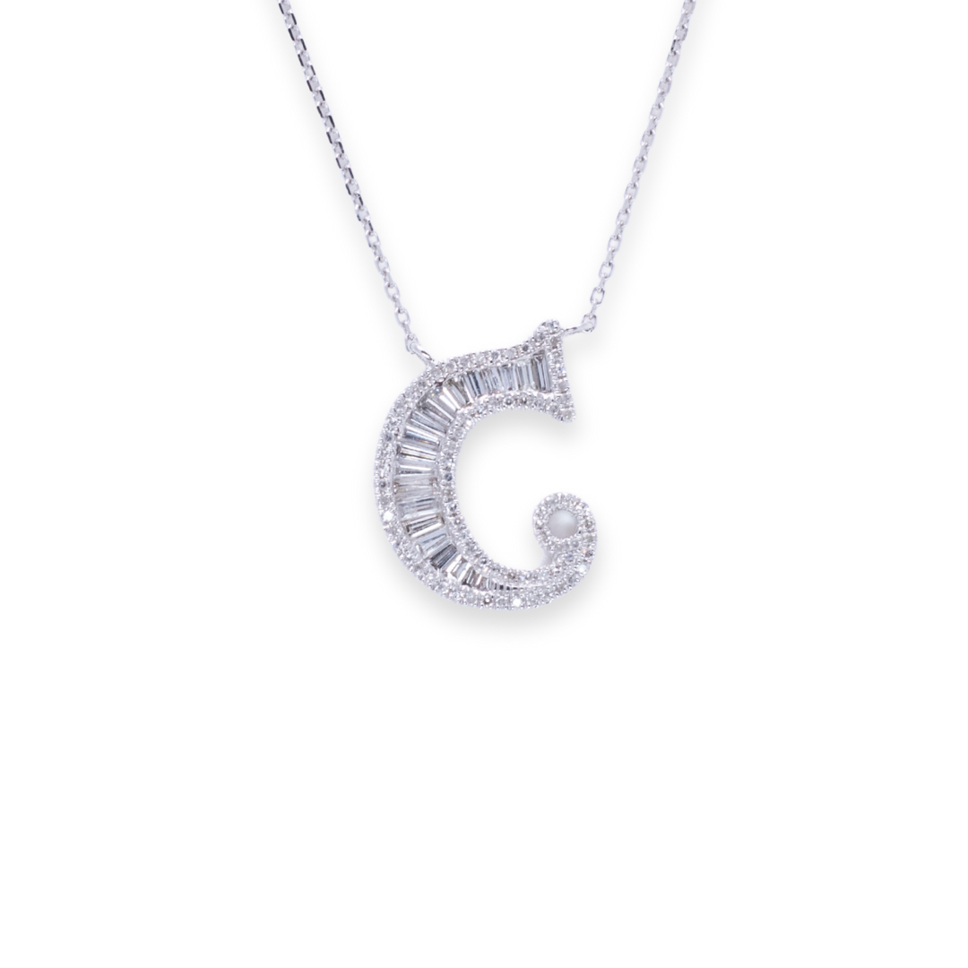Letter C Baguette 0.37ct Diamond Necklace