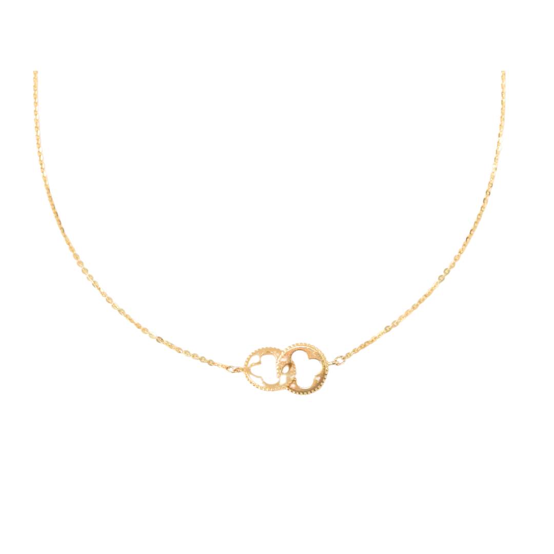 14K Yellow Gold 4 Leaf Clover Interlock Necklace
