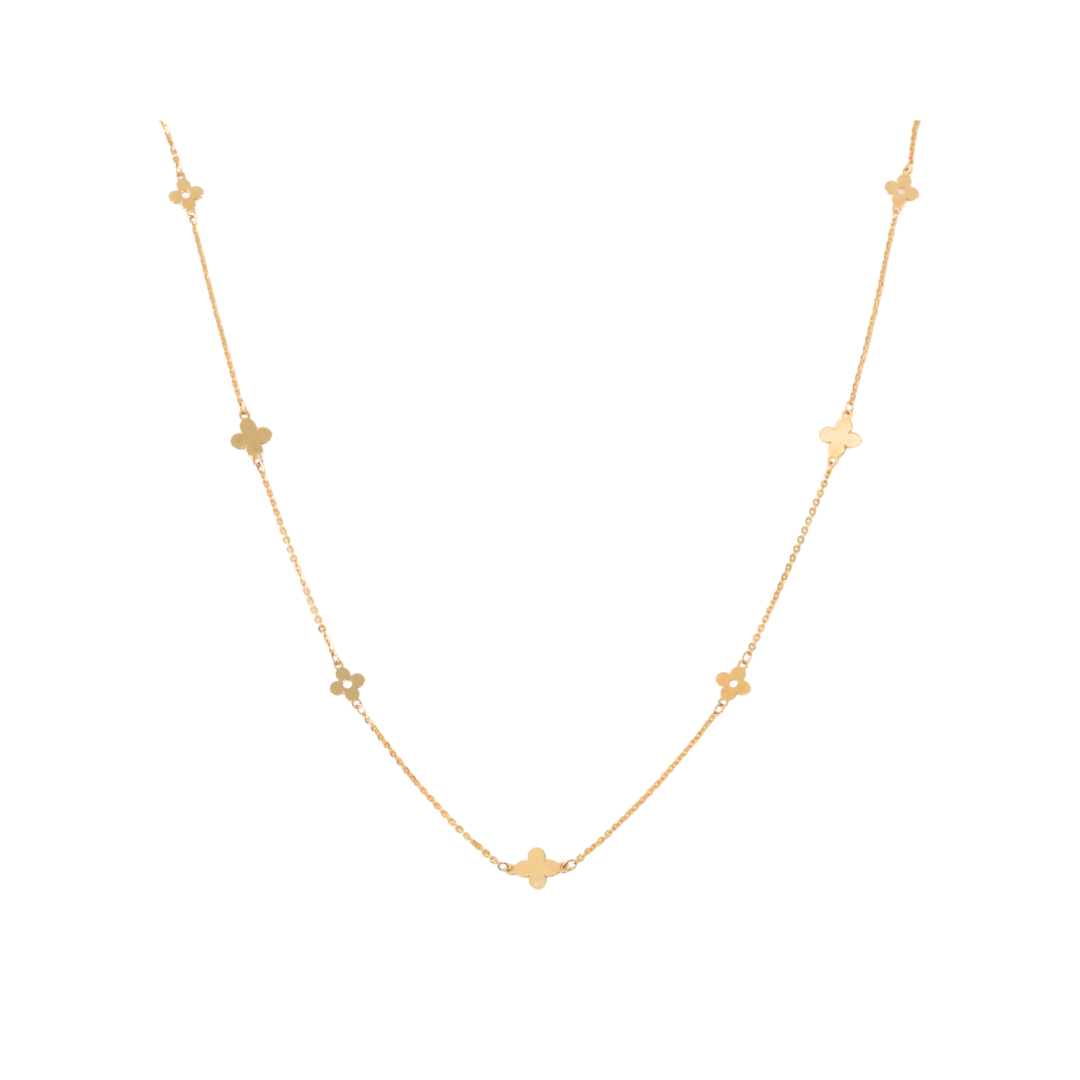 14K Yellow Gold Clover - Station Necklace