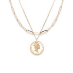 Load image into Gallery viewer, 2-Layered Paperclip Elizabeth II Medallion Necklace
