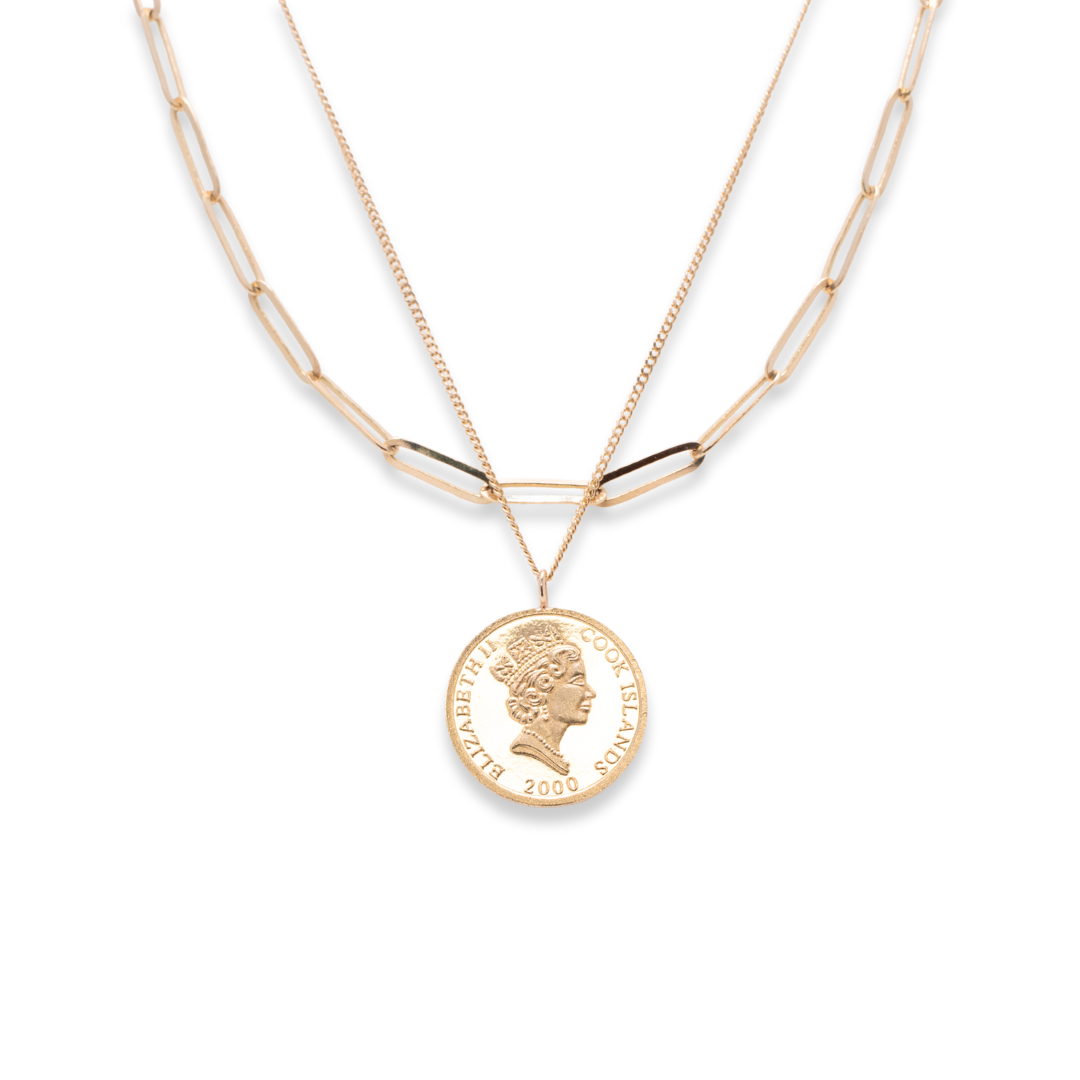 2-Layered Paperclip Elizabeth II Medallion Necklace