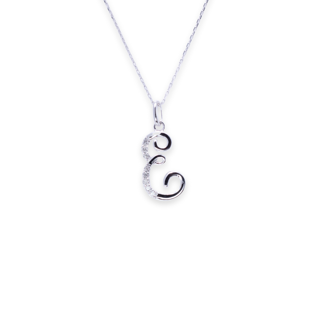 Letter E Round 0.06ct Diamond Necklace