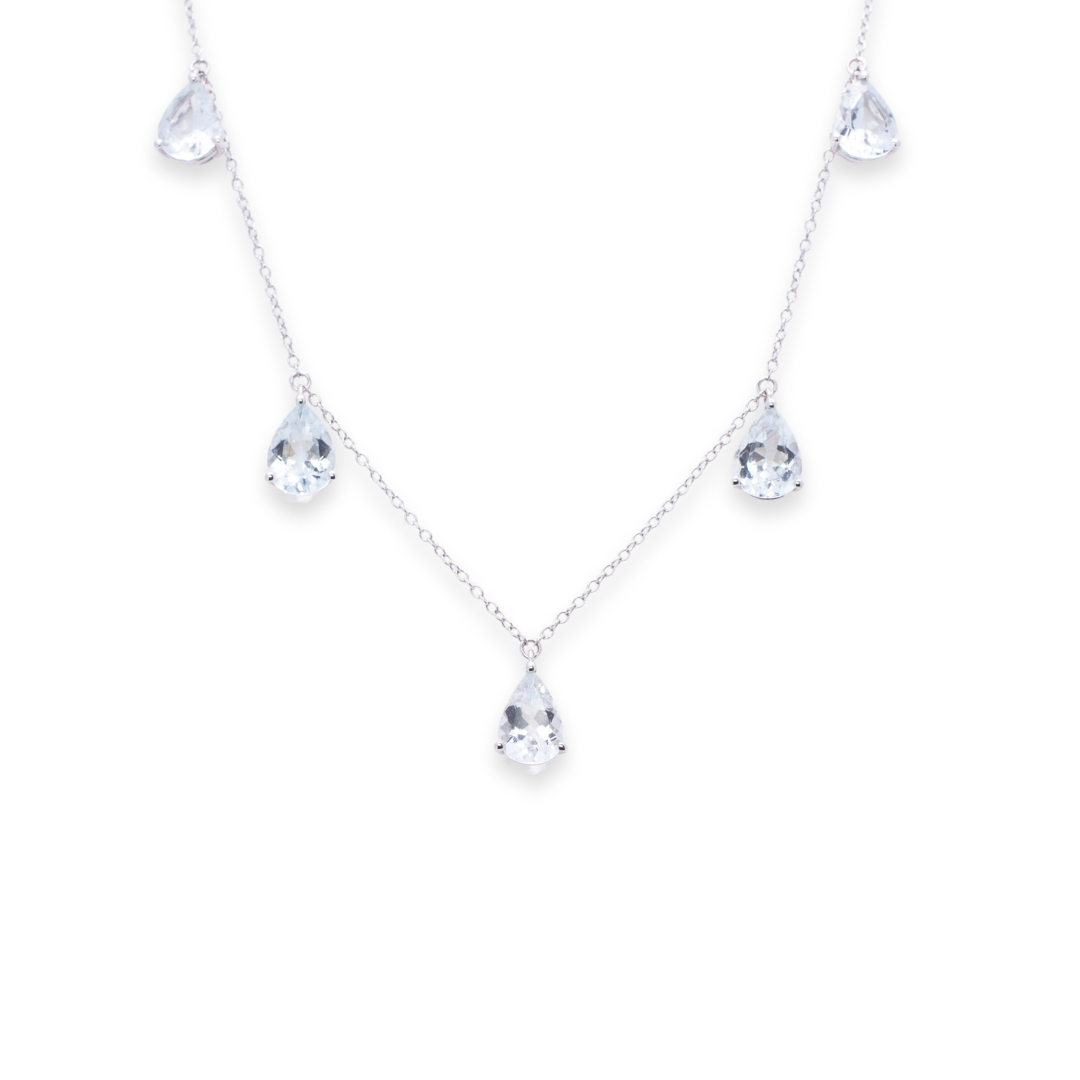 Pear Station 2.77ct Aquamarine Necklace