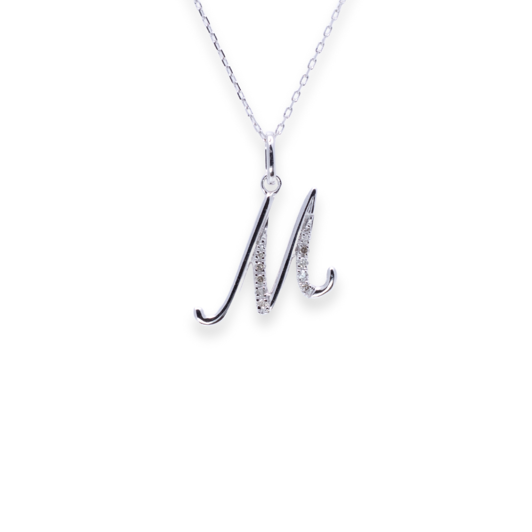 Letter M Round 0.06ct Diamond Necklace