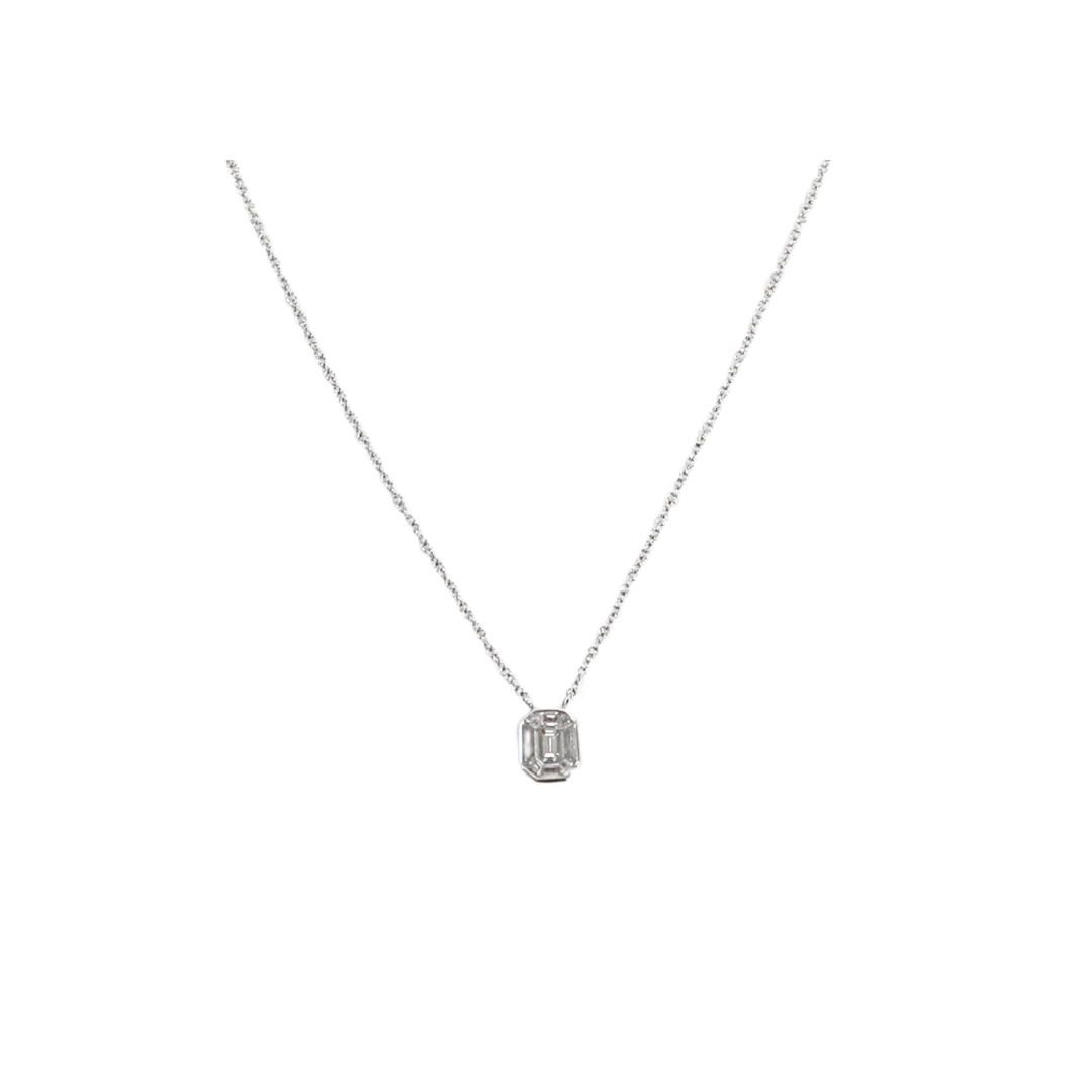 18K White Gold Emerald Pie Cut 0.275ct Diamond Necklace