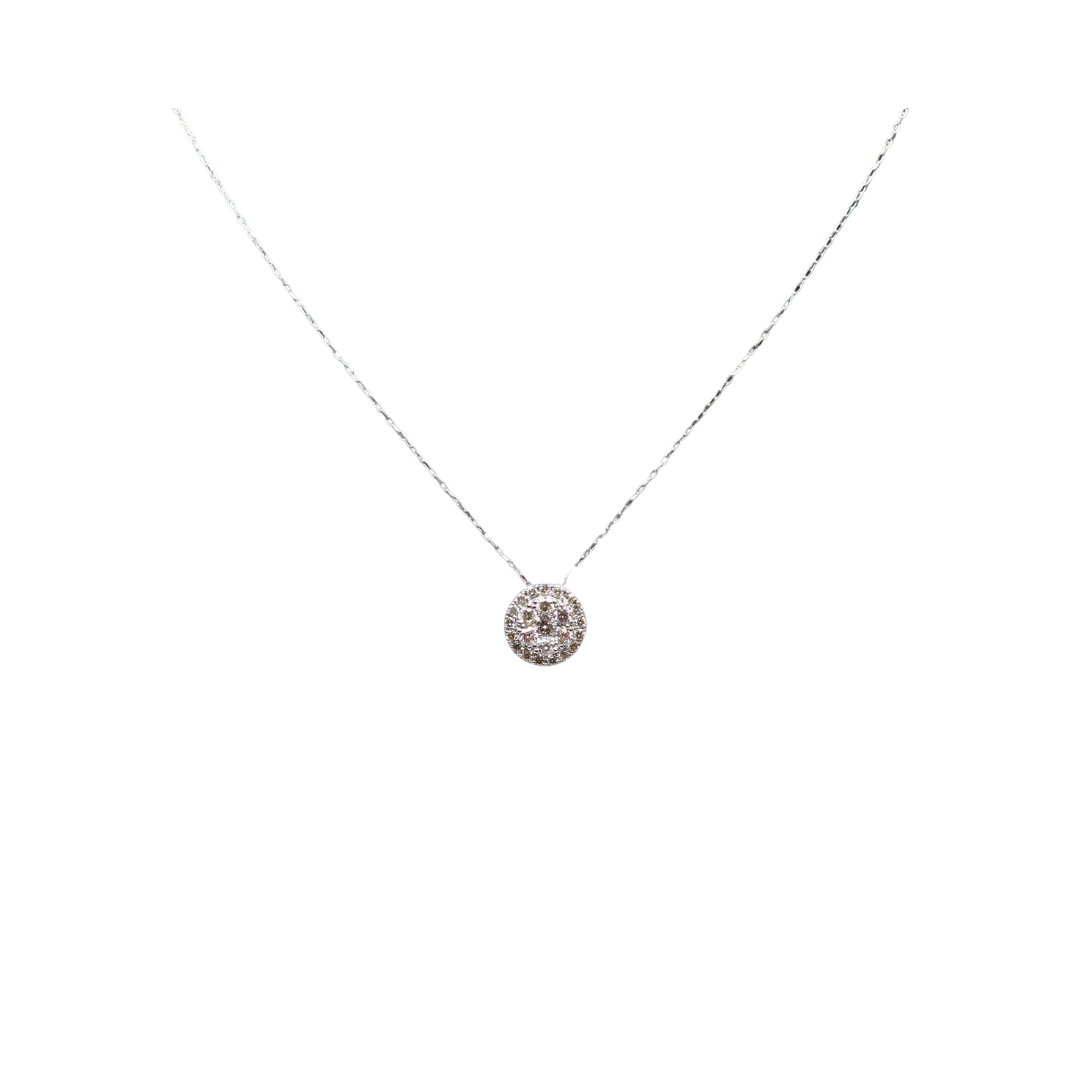 18K White Gold Classic Illusion Round 0.41ct Diamond Necklace