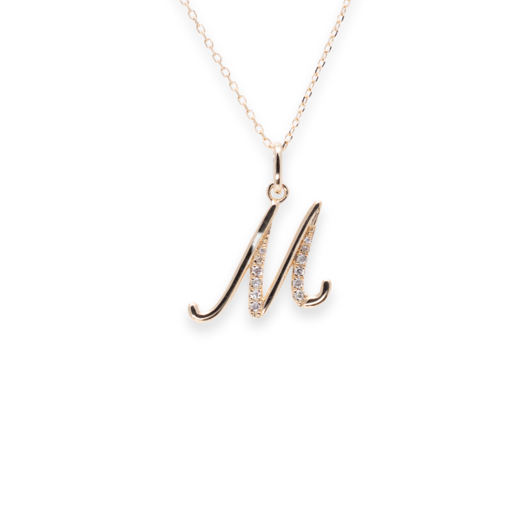 Letter M Round 0.06ct Diamond Necklace