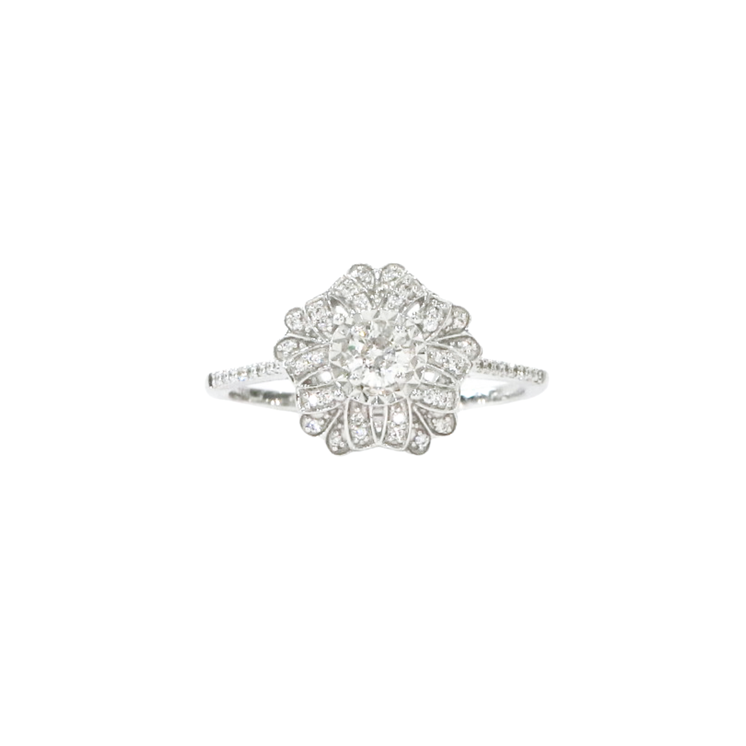18K White Gold Flower Round 0.293ct Diamond Ring