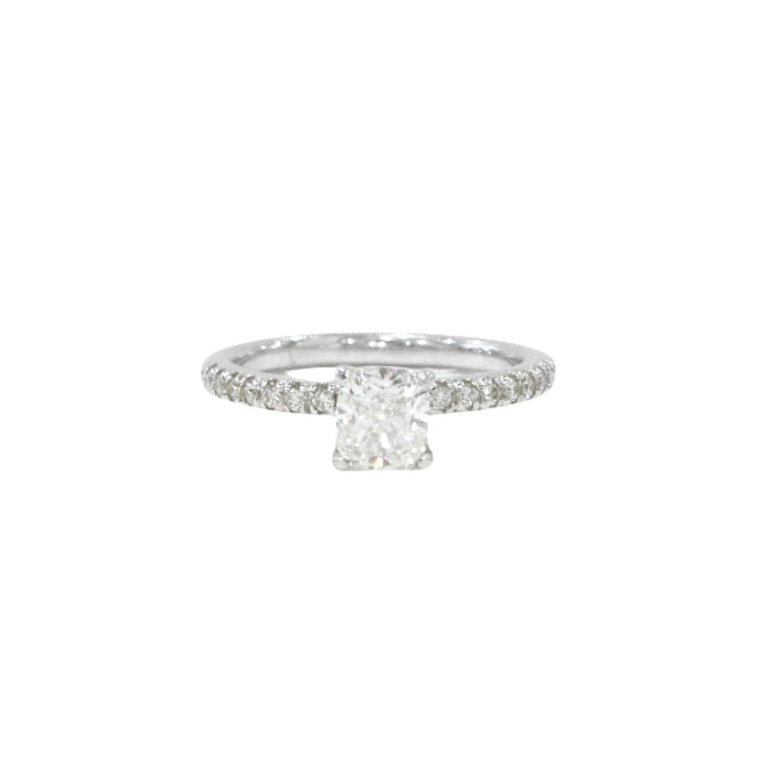 18K White Gold Pave Cushion 1ct Diamond Ring