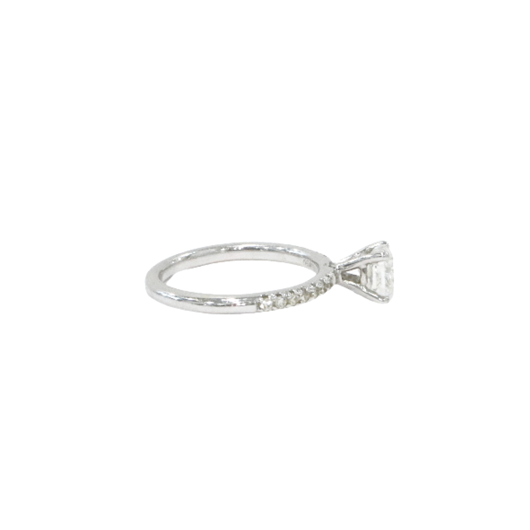 18K White Gold Pave Cushion 1ct Diamond Ring
