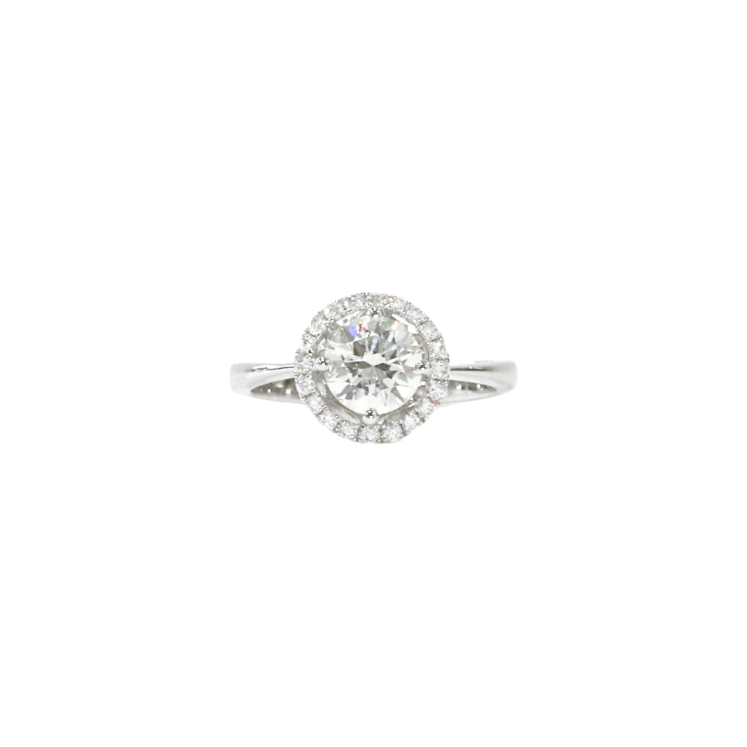 18K White Gold Halo Round Brilliant 1ct Diamond Ring
