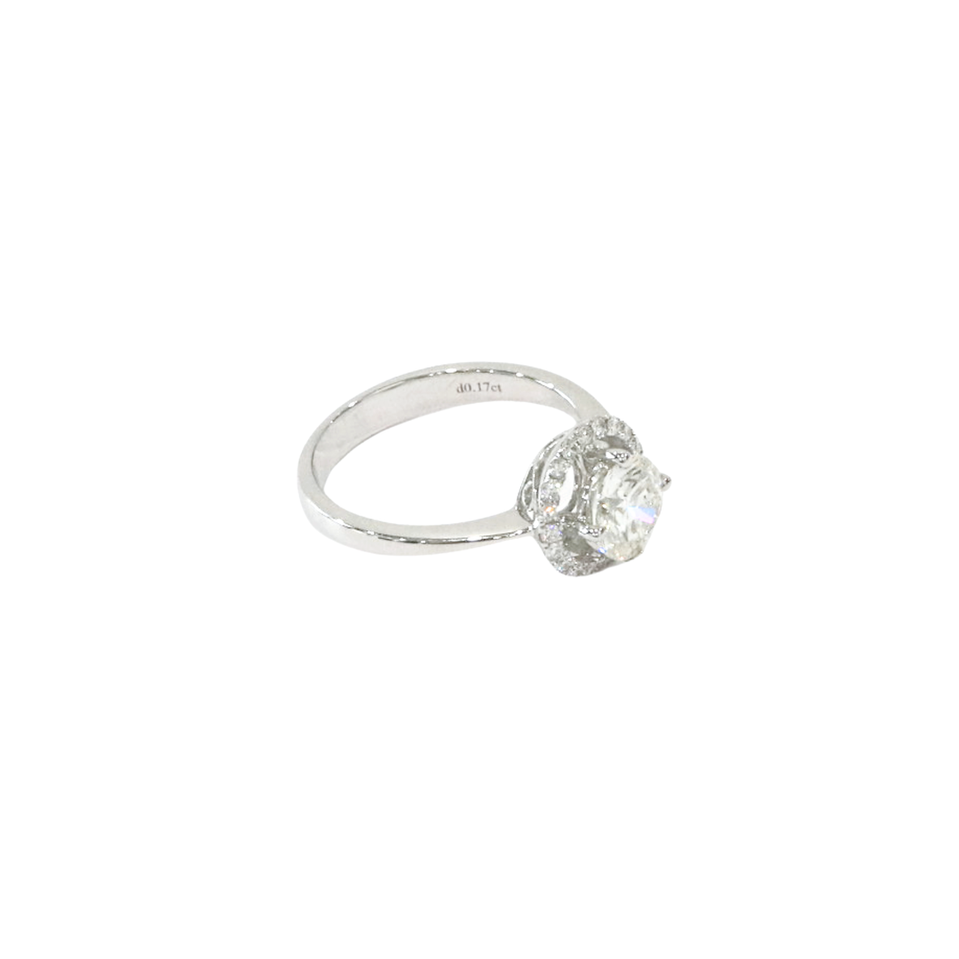 18K White Gold Halo Round Brilliant 1ct Diamond Ring